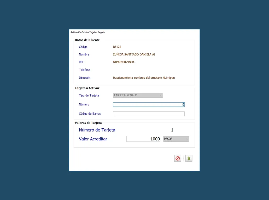 Activación Saldos Tarjeta Regalo