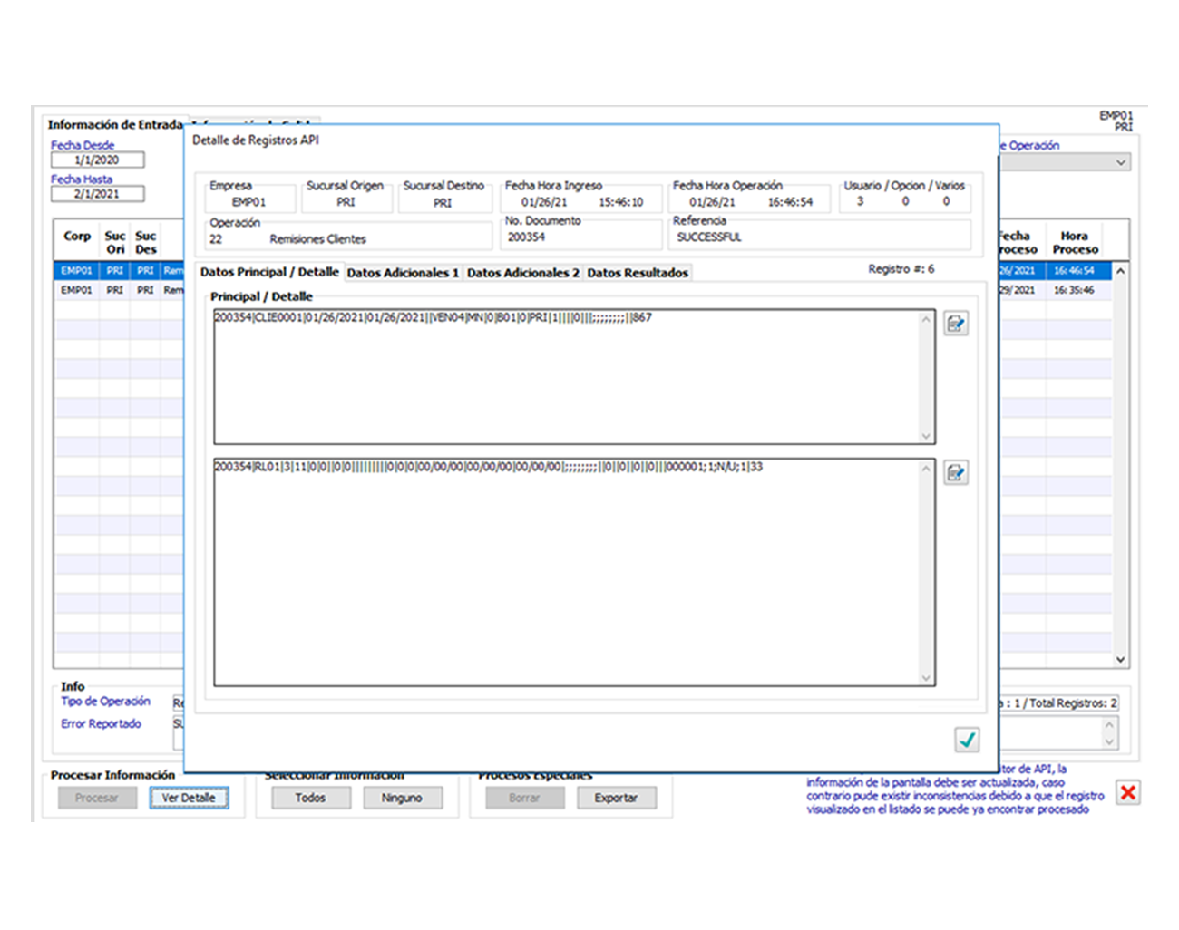 Información de entrada APIs