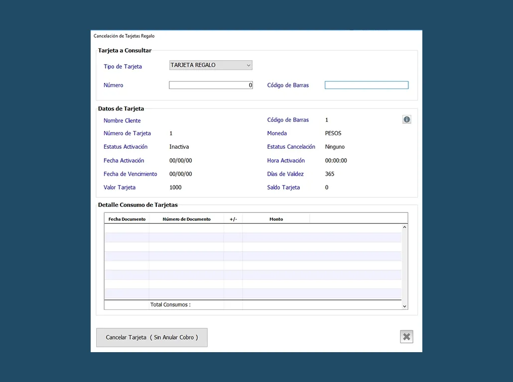 Cancelación de Tarjetas Regalo