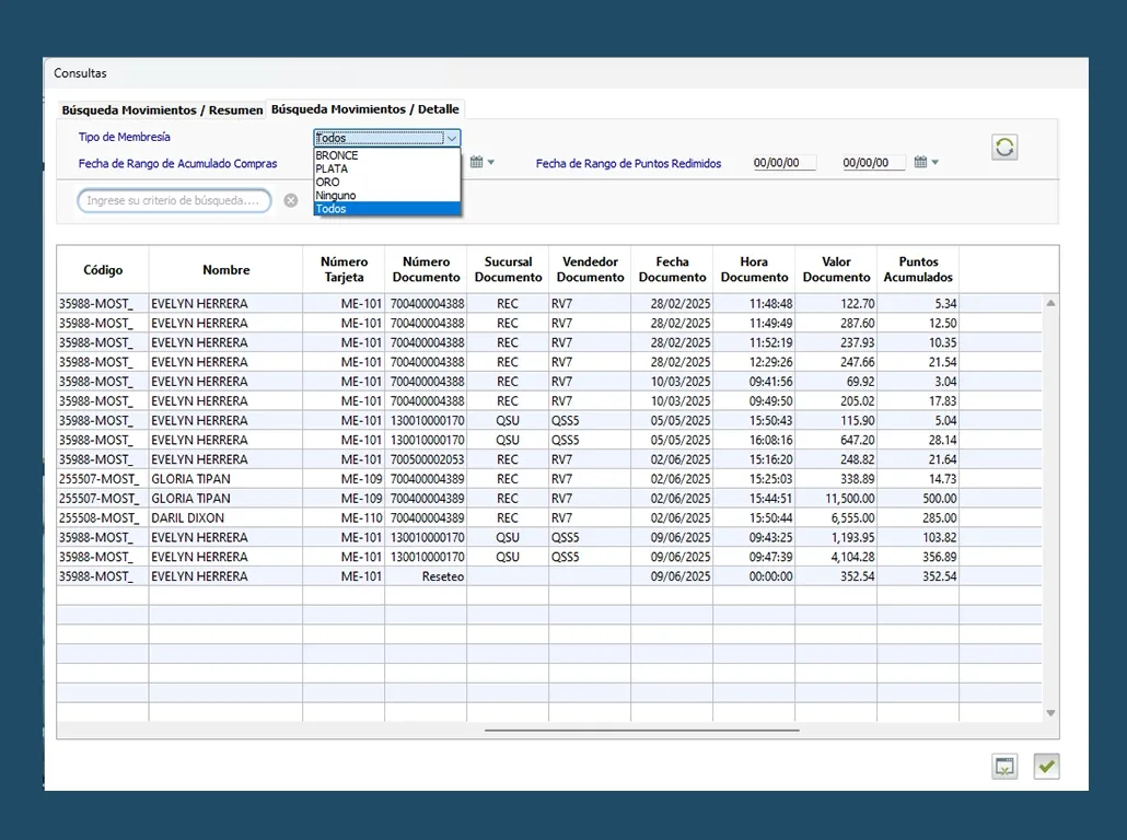 Busqueda de Movimientos Detalle