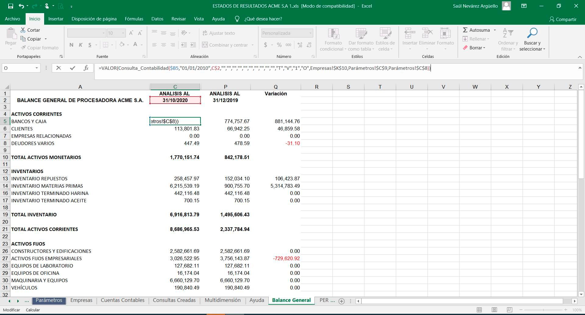 Ejemplo - Balance General Comparativos